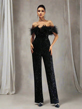 Off Shoulder Feather Jumpsuits